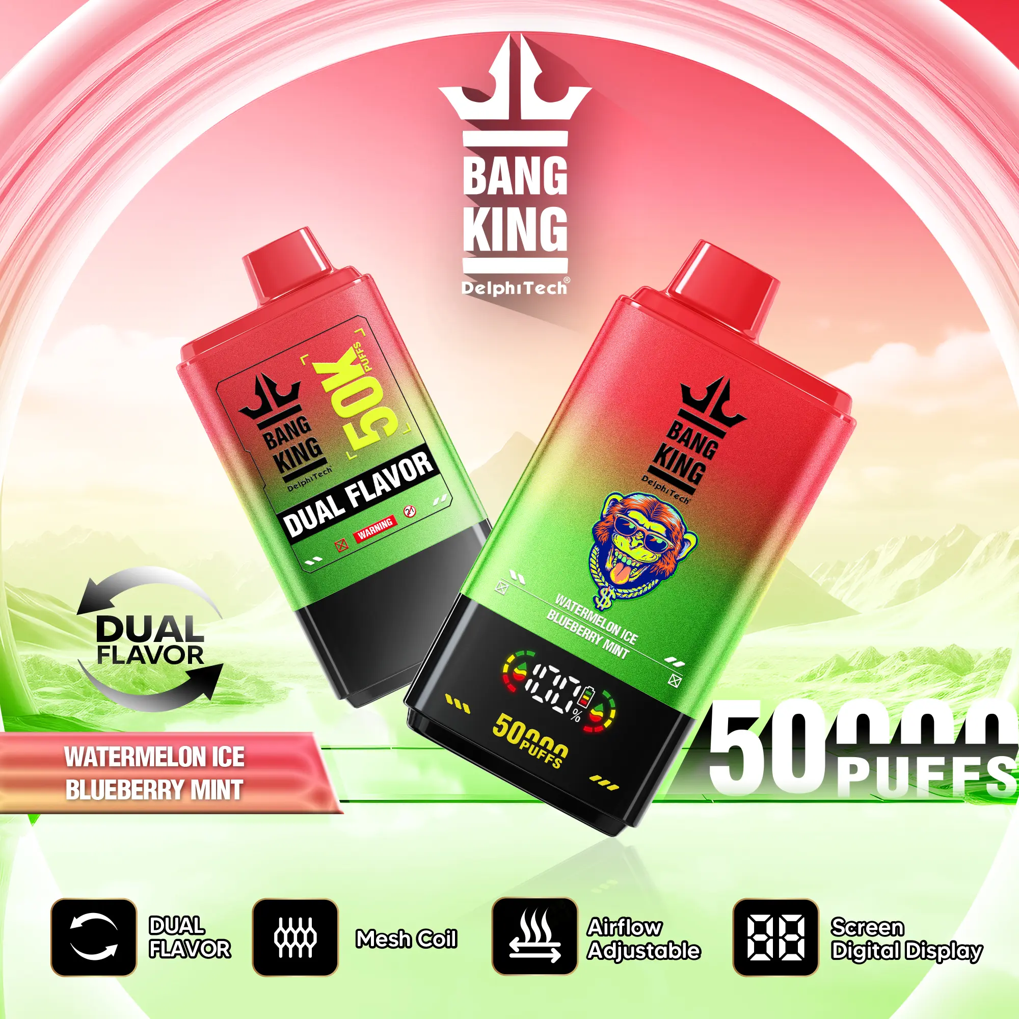Bang King 50000 50k Puffs 2% 3% 5% Nicotine Double Taste LCD Display Disposable Vape - Image 6