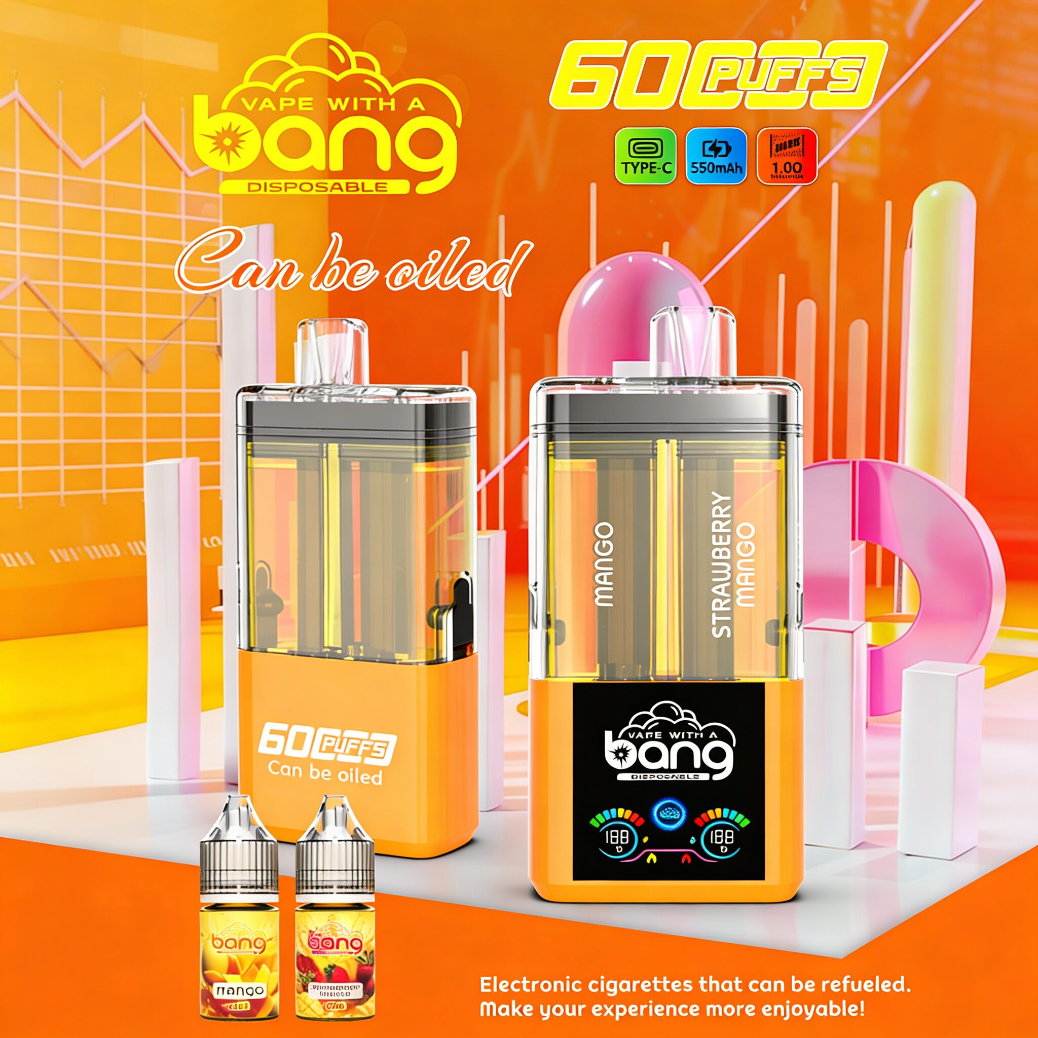 Bang 60K 60000 Puffs Dual Flavors Rechargeable Original Refillable Oil Vape - Image 11