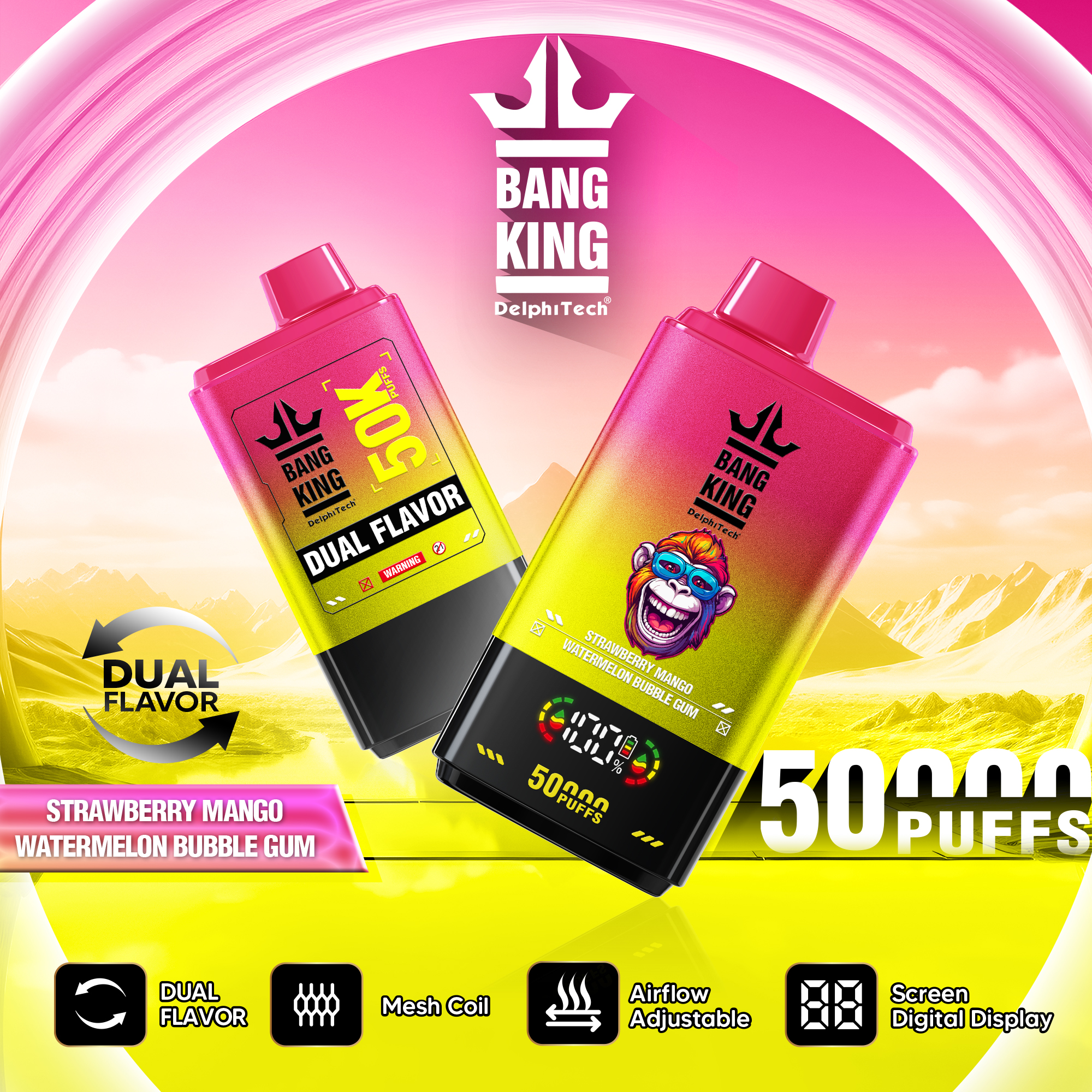 Bang King 50000 50k Puffs 2% 3% 5% Nicotine Double Taste LCD Display Disposable Vape - Image 13