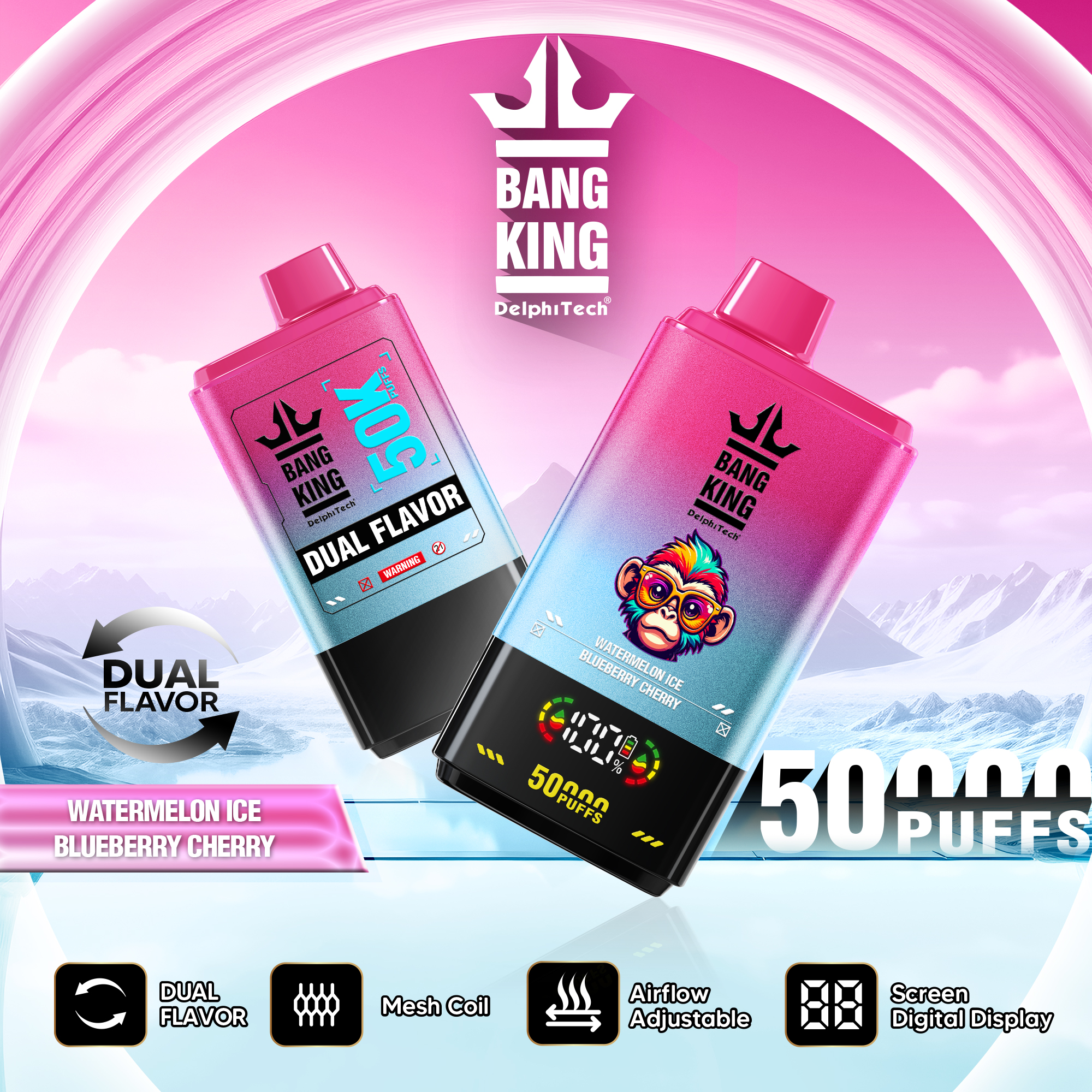 Bang King 50000 50k Puffs 2% 3% 5% Nicotine Double Taste LCD Display Disposable Vape - Image 7